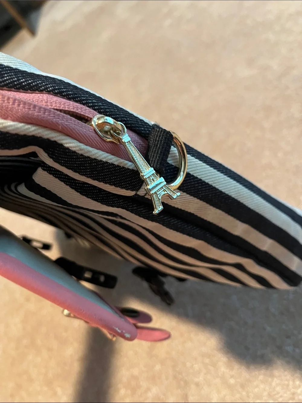 Kamlui Coral Pink Flap Striped Laptop Satchel